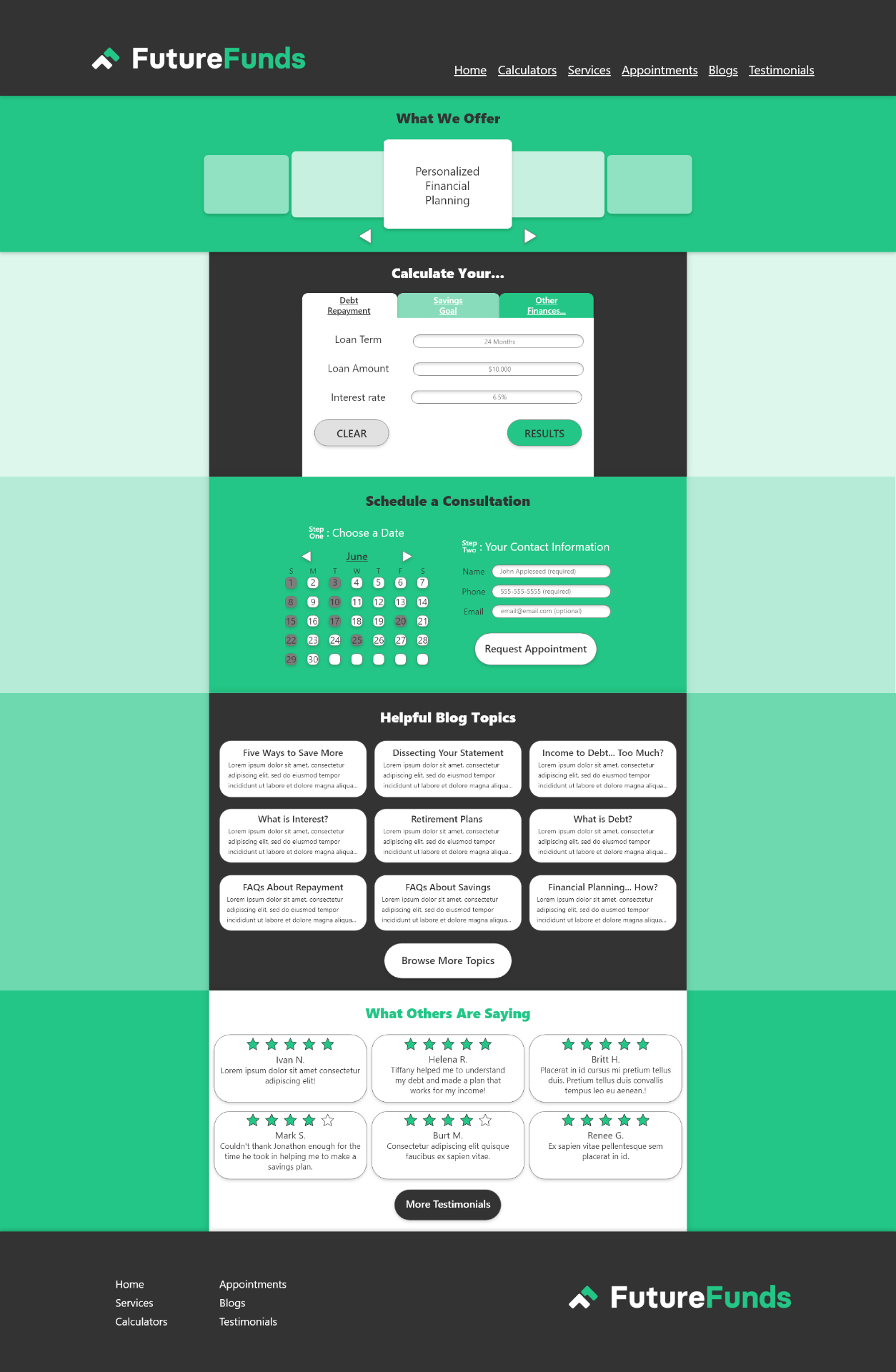 FutureFunds desktop landing page mock-up