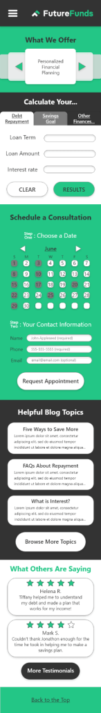 FutureFunds mobile landing page mock-up